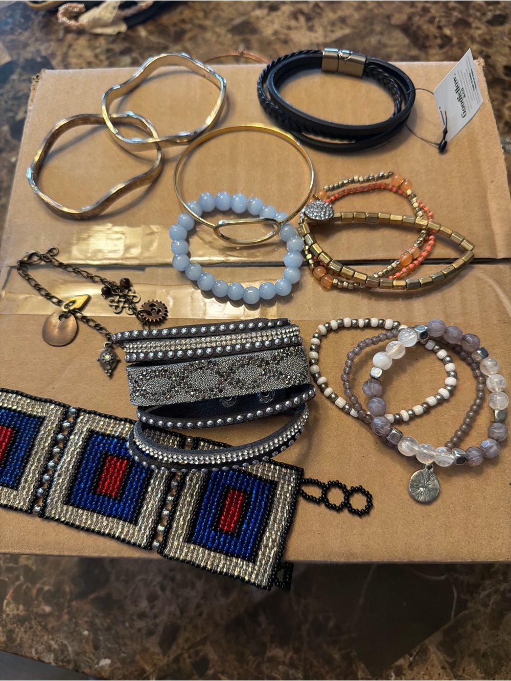 Mixed Women’s Bracelet Set in Gold, Black, Blue, White, and Peach